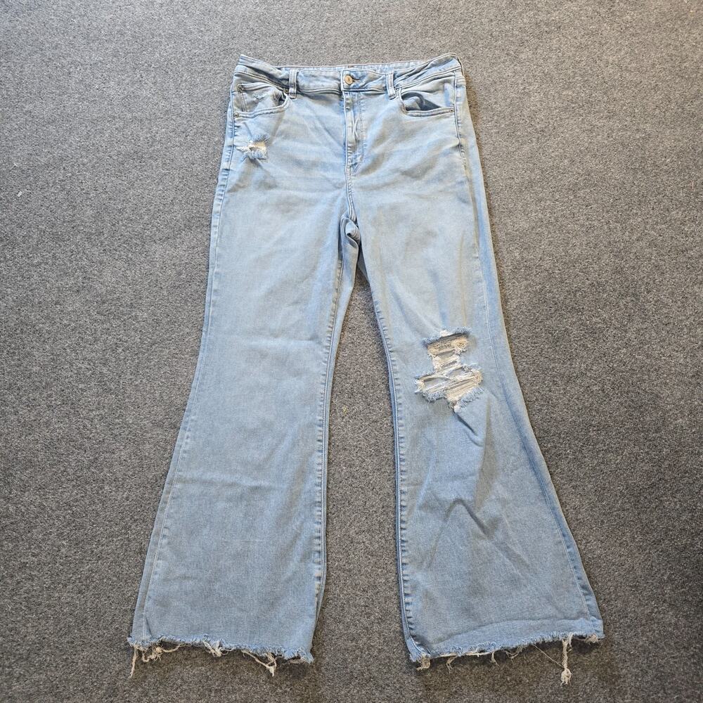 American Eagle Jeans Womens Size 18 Blue Super High Rise Flare Distressed Casual